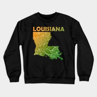 Colorful mandala art map of Louisiana with text in green and orange Crewneck Sweatshirt